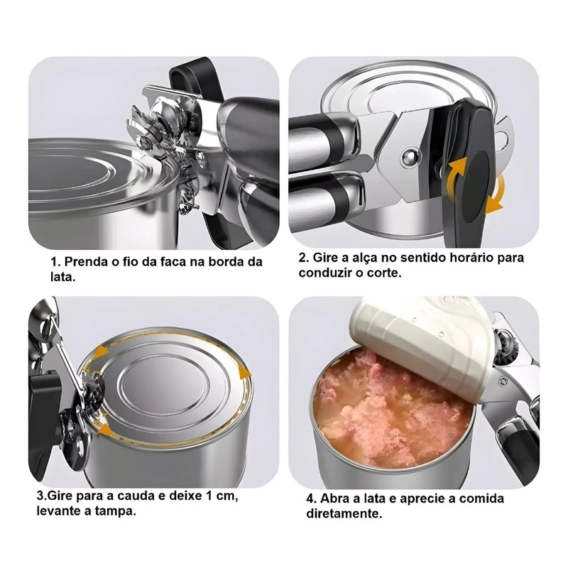 Abridor Profissional de Latas e Garrafas em Aço Inoxidável para Cozinha
