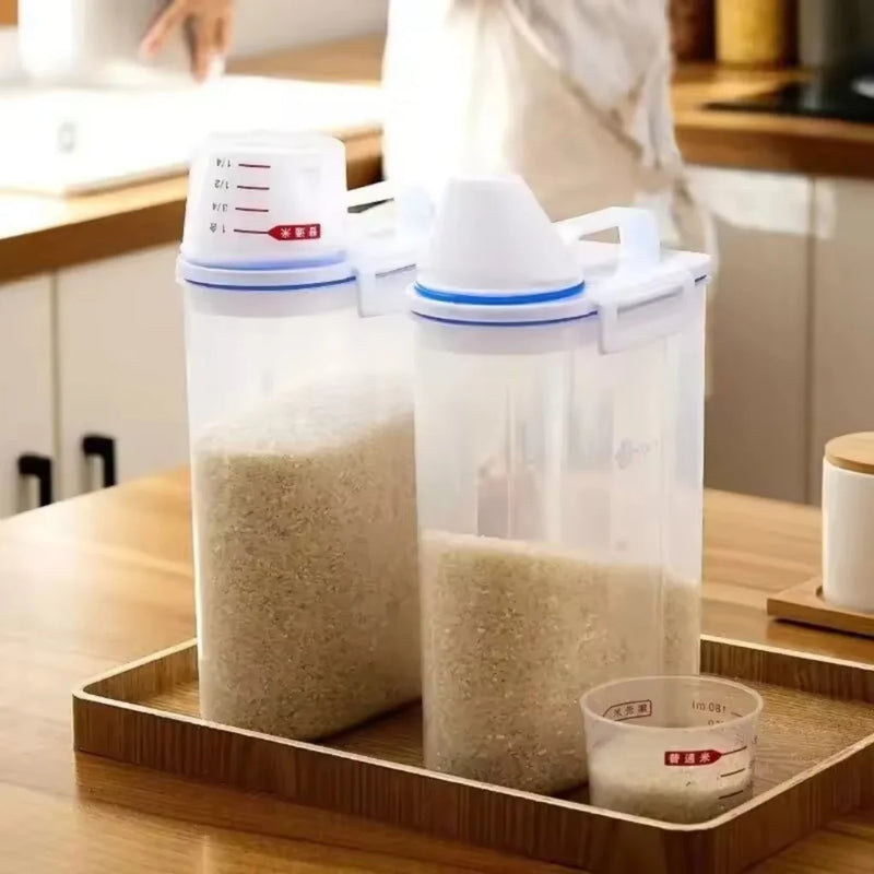 Pote Hermético com Medidor Integrado – Ideal para Armazenar Grãos e Cereais | Tampa Fosca e Design Prático para Cozinha