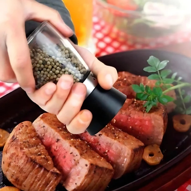 Kit com 2 Moedores para Temperos, Sal, Pimenta e Especiarias em Vidro e Inox