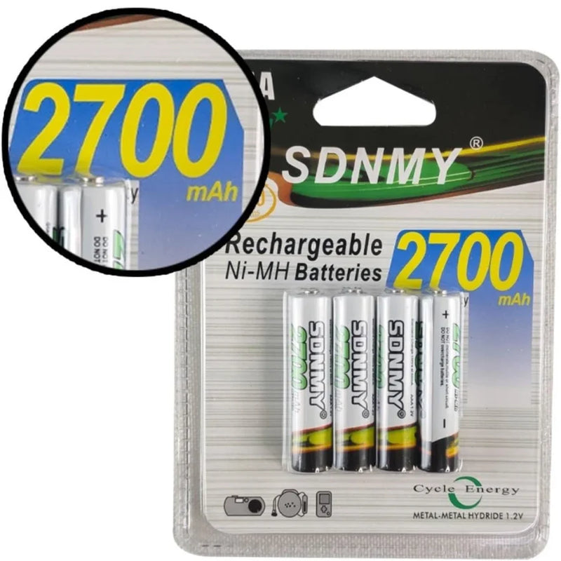 SKYTUR Conjunto de Pilhas Palito Verdes AAA com 4 Unidades Recarregaveis 2700mAh Ni-MH - ENVIO RÁPIDO PARA TODO O BRASIL