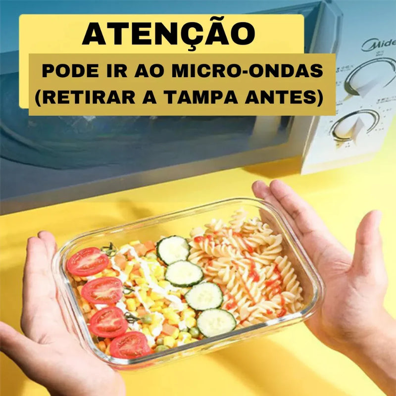 Marmita de Vidro Resistente ao Calor 400 ml Retangular com Tampa de Vedação