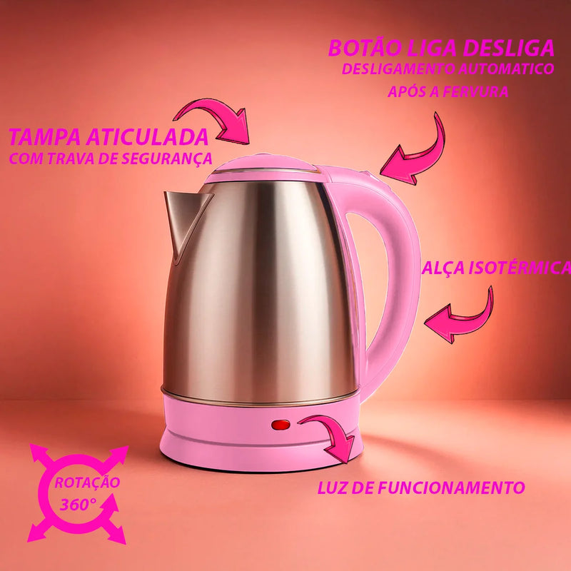 Chaleira Elétrica Inox 1.8L 1100W – 110V ou 220V (Colorida)