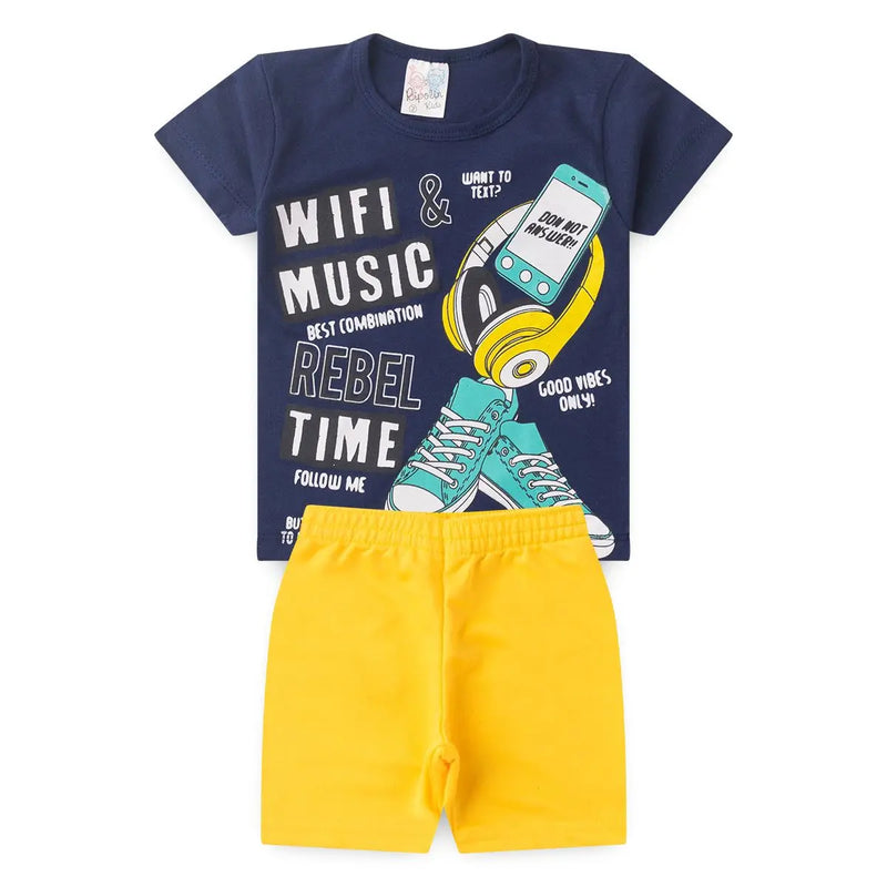 Kit com 2 Conjuntos Masculinos Infantil – Blusinha e Bermuda para Primavera/Verão