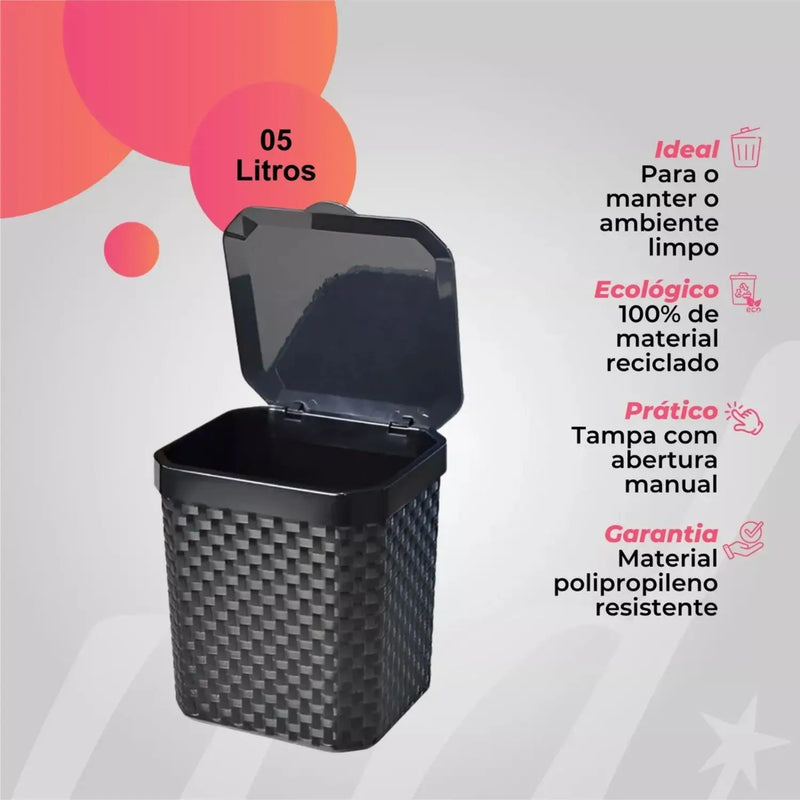 Lixeira Preta de 5 Litros para Pia – Cesto de Lixo Multifuncional para Banheiro e Cozinha
