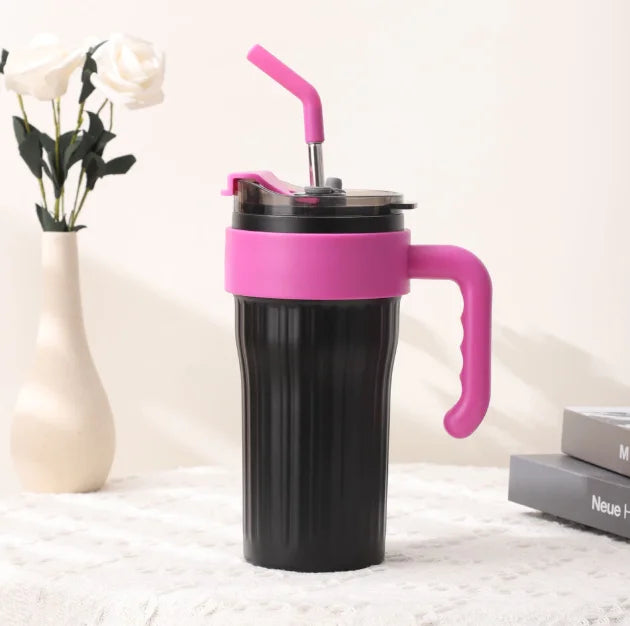 Caneca Térmica 860ml com Alça, Canudo e Bico — Praticidade e Conforto em Cada Gole