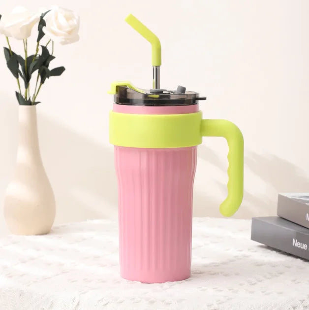 Caneca Térmica 860ml com Alça, Canudo e Bico — Praticidade e Conforto em Cada Gole