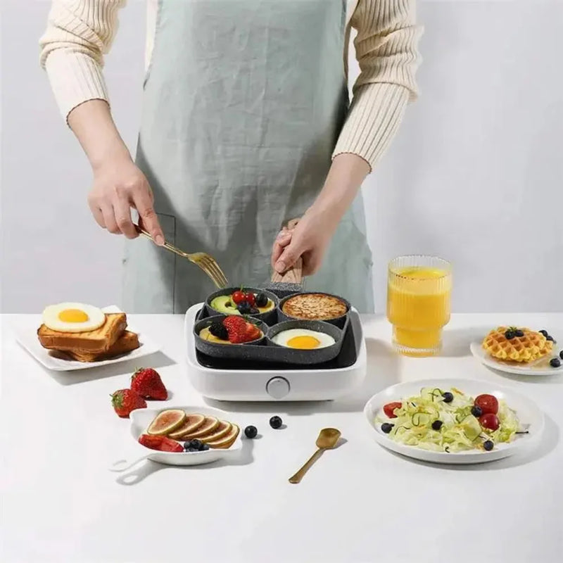 Frigideira Antiaderente com 3 ou 4 Divisórias – Ideal para Ovos, Bacon, Carnes e Lanches