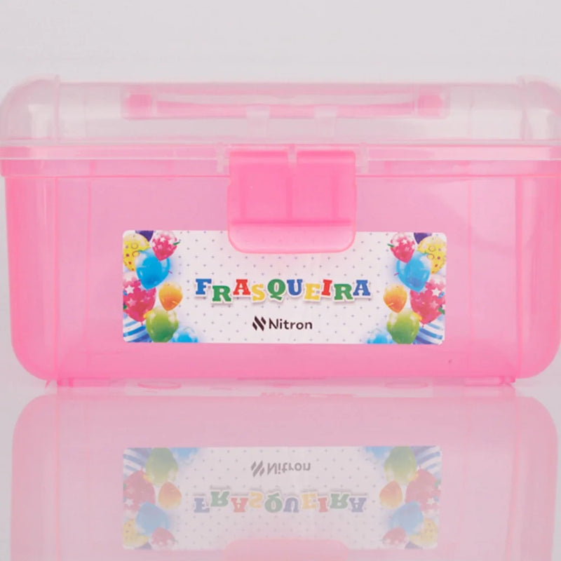 Mini Caixa Maleta 12,5 x 15 x 9,5cm Frasqueira Rosa Organizadora