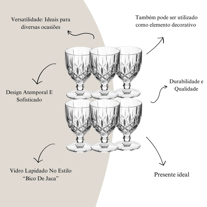 Conjunto com 6 Copos de Vidro Diamond – (Azul Diamante, Dourado Diamante, Fumê Diamante, Transparente Diamante, Marrom Diamante)