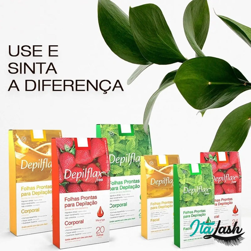 Folhas depilatórias faciais prontas Depilflax - Caixa com 24 unidades