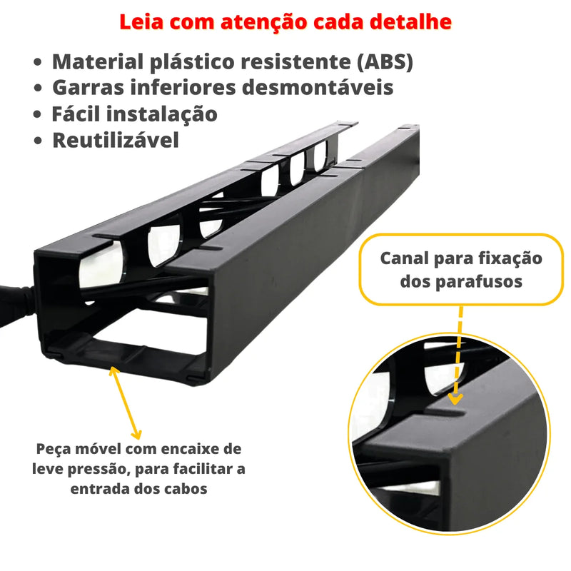 Organizador de Cabos e Fios 1 Metro – Guia Modular com Fixação Dupla Face e Opção com Parafuso