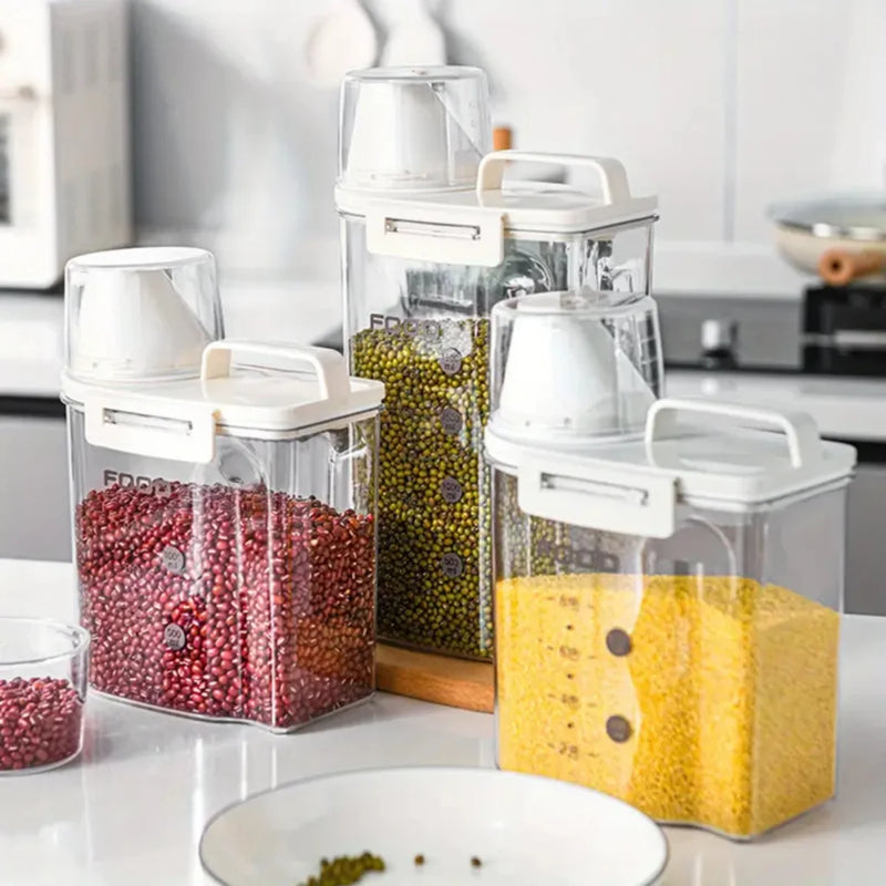 Pote Hermético com Copo Medidor, Bico Dosador — Cozinha, Lavanderia, Armazenamento Prático e Compacto
