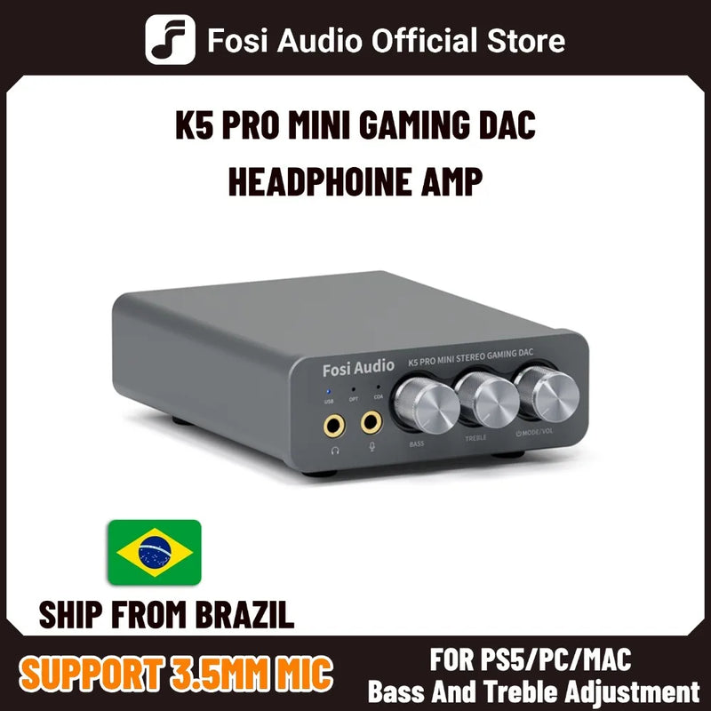 Fosi Audio K5 PRO - DAC USB Gamer com Microfone e Amplificador para Fones de Ouvido