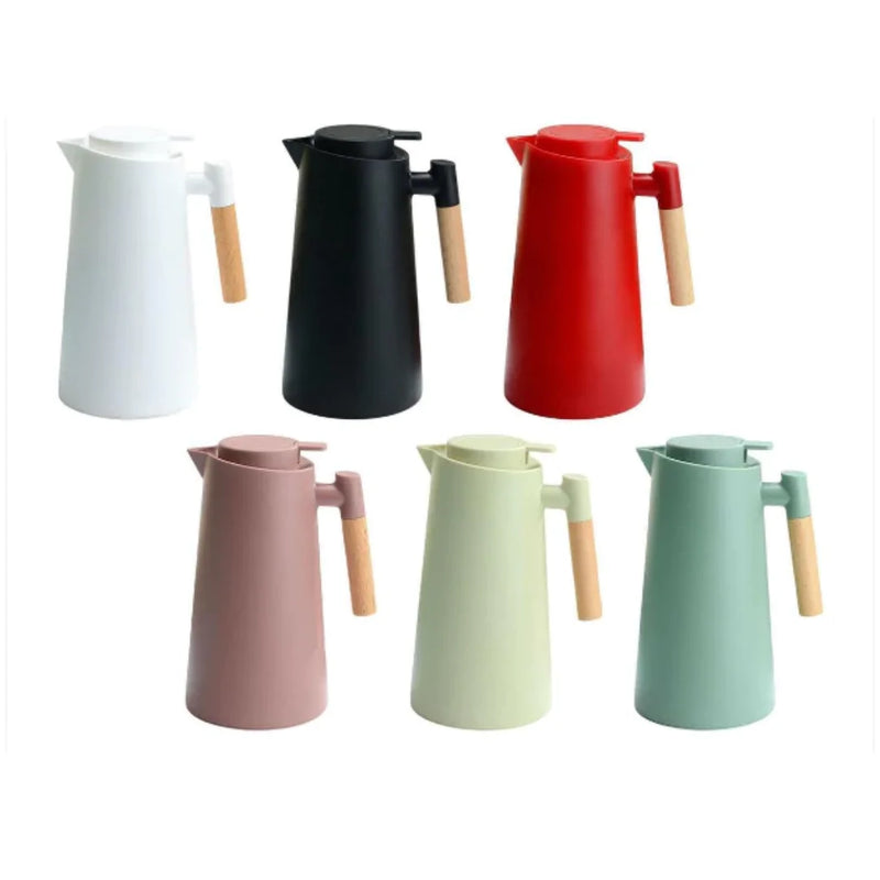 Garrafa Térmica com Termômetro Digital 1L para Café e Chá, Inox com Parede Dupla, Controle de Temperatura, Tampa Elegante de Madeira, Ideal para Escritório