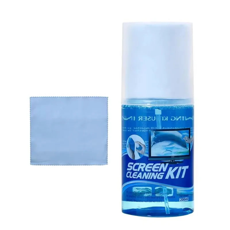 Limpador de Tela 200ml + Pano de Microfibra – Limpeza Eficaz para LCD, Notebooks, Celulares, TVs LCD e Monitores Ópticos sem Riscos, Alta Efetividade.