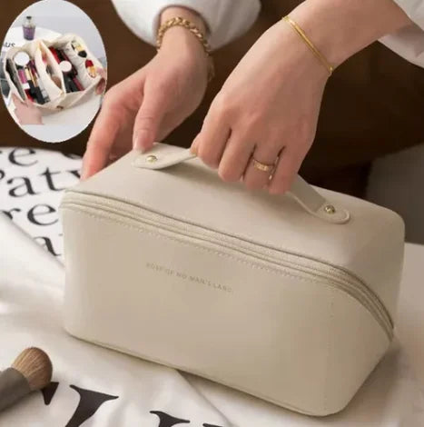 Necessaire Feminina Grande Capacidade em Couro PU, Bolsa de Cosméticos Portátil para Viagem – Neverdie