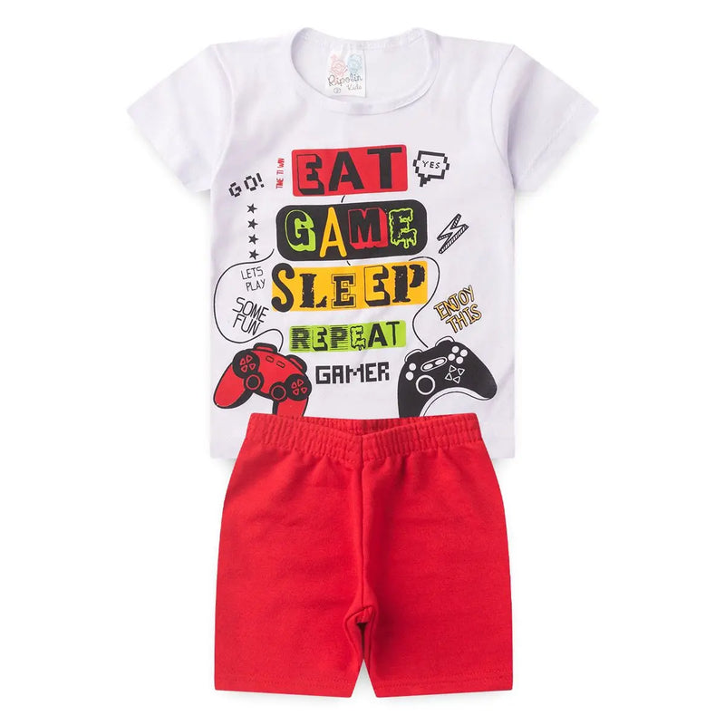 Kit com 2 Conjuntos Masculinos Infantil – Blusinha e Bermuda para Primavera/Verão