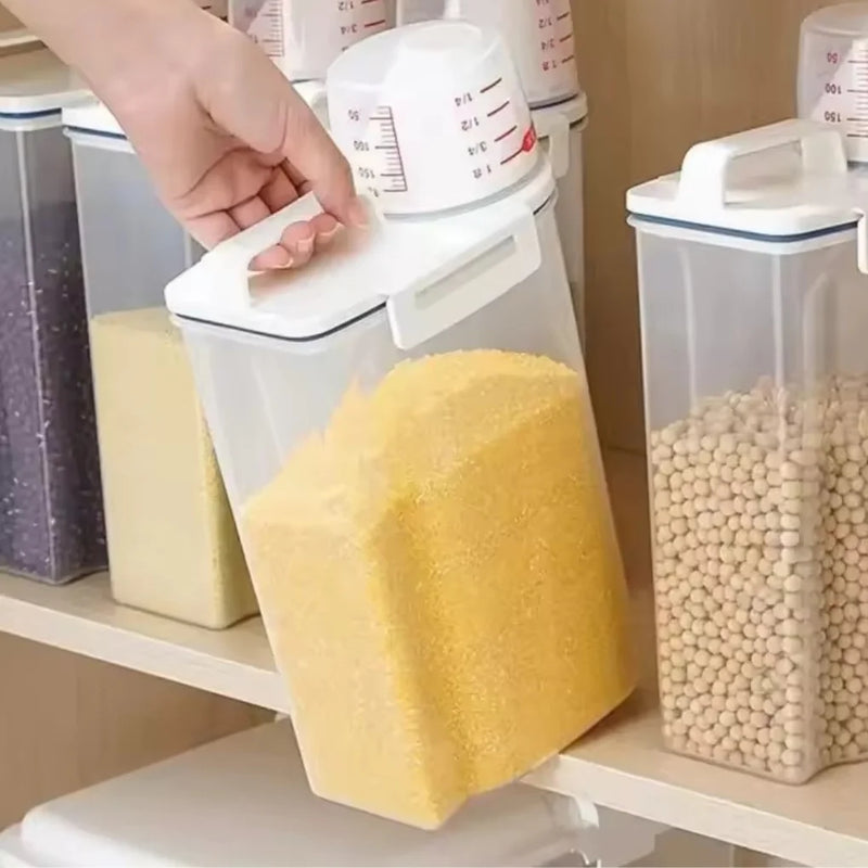 Pote Hermético com Medidor Integrado – Ideal para Armazenar Grãos e Cereais | Tampa Fosca e Design Prático para Cozinha