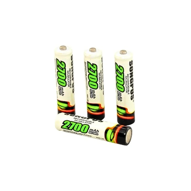 SKYTUR Conjunto de Pilhas Palito Verdes AAA com 4 Unidades Recarregaveis 2700mAh Ni-MH - ENVIO RÁPIDO PARA TODO O BRASIL
