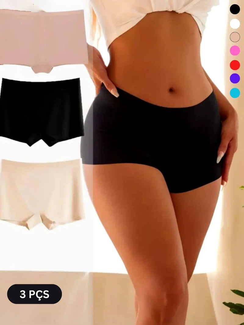 Kit 3 Calcinhas Femininas Shorty Boxer Sem Costura – Conforto e Discrição
