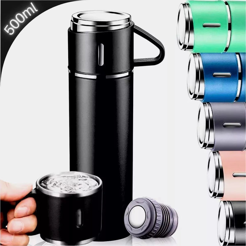 Garrafa Térmica 500ml Com Xícara Café Chá a Vácuo Inox Com 3 Xícaras Vacuum Flask Set 500ml Várias Cores Embalagem Presente