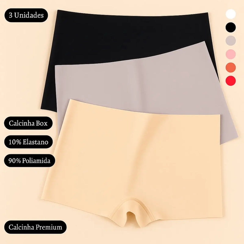 Kit 3 Calcinhas Femininas Shorty Boxer Sem Costura – Conforto e Discrição