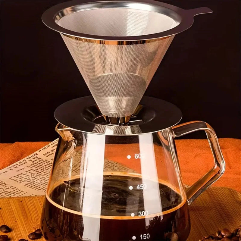 Filtro de Café em Inox, Coador Grande Reutilizável, Pour Over, Ecológico, Prático, Durável, Fácil de Limpar e Compacto