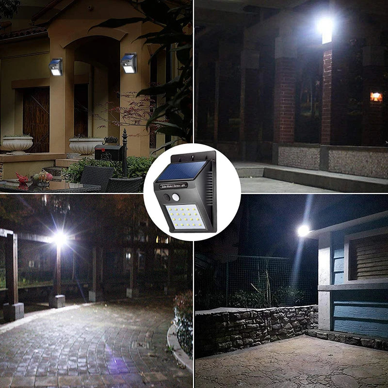 **Luminária Solar com Sensor de Presença Automático – 20 LEDs | Iluminação Eficiente para Áreas Externas, Jardins, Entradas e Garagens**