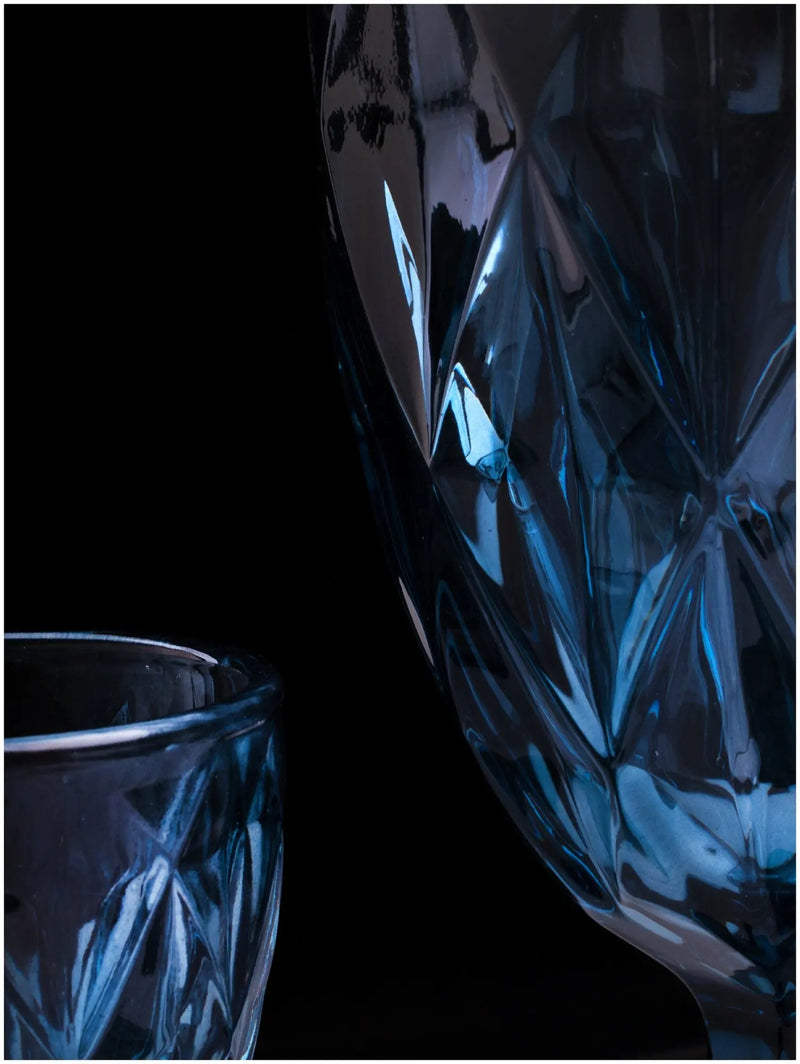 Conjunto com 6 Copos de Vidro Diamond – (Azul Diamante, Dourado Diamante, Fumê Diamante, Transparente Diamante, Marrom Diamante)