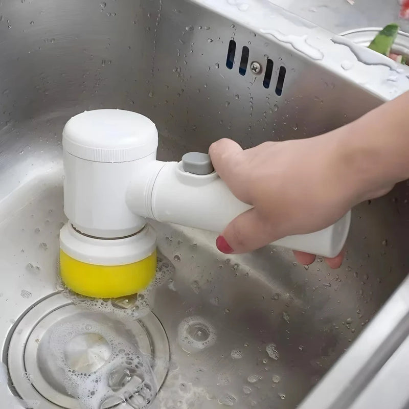 Escova de Limpeza Elétrica 5 em 1 – Sem Fio e Recarregável | Uso Multiuso para Cozinha e Banheiro