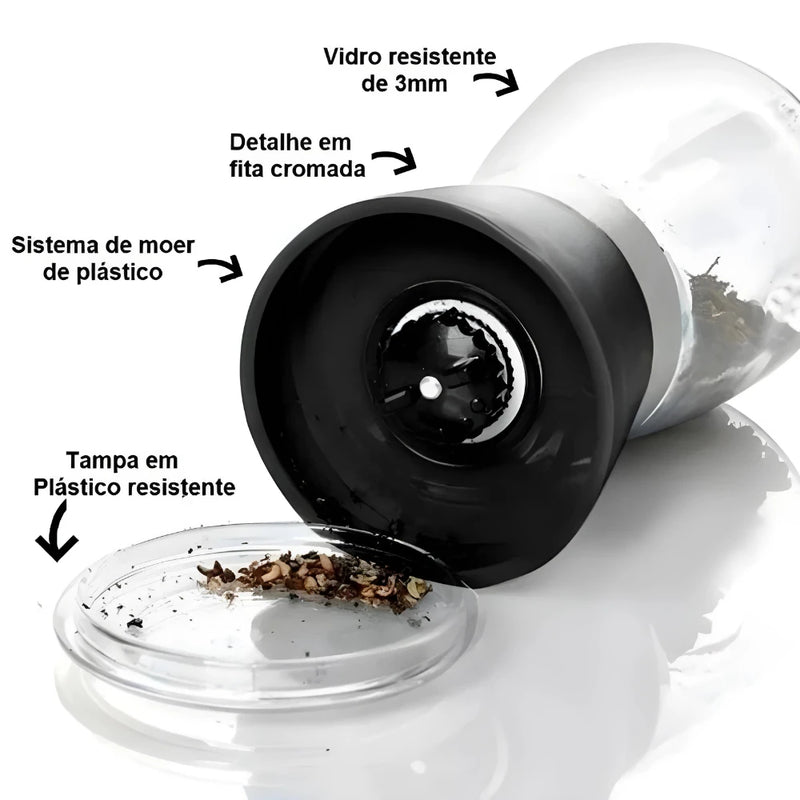 Kit com 2 Moedores para Temperos, Sal, Pimenta e Especiarias em Vidro e Inox