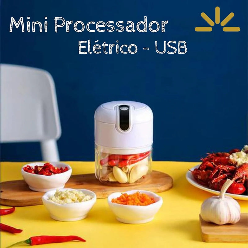 Mini Processador Elétrico Bivolt USB com 3 Lâminas (Cores Variadas)