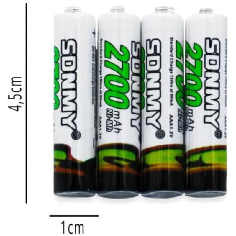 SKYTUR Conjunto de Pilhas Palito Verdes AAA com 4 Unidades Recarregaveis 2700mAh Ni-MH - ENVIO RÁPIDO PARA TODO O BRASIL