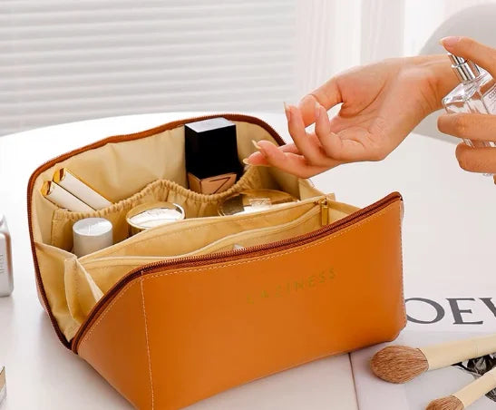 Necessaire Feminina Grande Capacidade em Couro PU, Bolsa de Cosméticos Portátil para Viagem – Neverdie