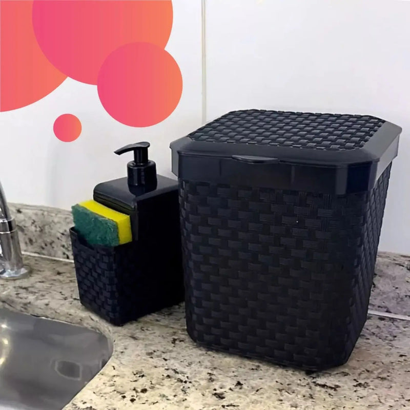 Lixeira Preta de 5 Litros para Pia – Cesto de Lixo Multifuncional para Banheiro e Cozinha