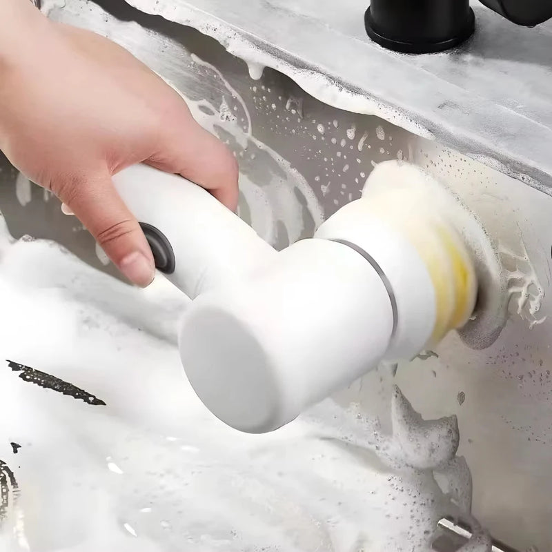 Escova de Limpeza Elétrica 5 em 1 – Sem Fio e Recarregável | Uso Multiuso para Cozinha e Banheiro