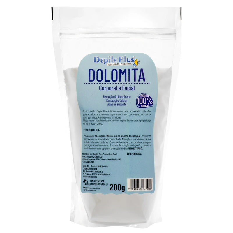 Talco de Dolomita Corporal e Facial 200g – Para Depilação e Cuidados com a Pele