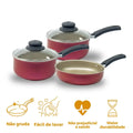 Conjunto de Panelas Antiaderentes Coloridas Premium – 3 Peças com Frigideira