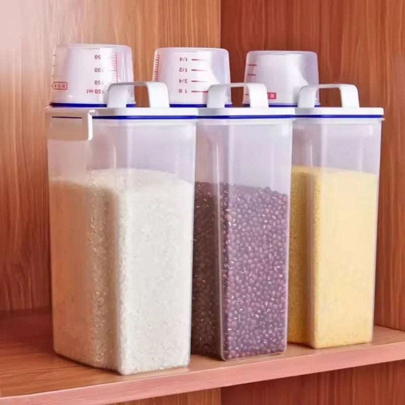 Pote Hermético com Medidor Integrado – Ideal para Armazenar Grãos e Cereais | Tampa Fosca e Design Prático para Cozinha