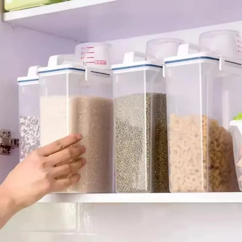 Pote Hermético com Medidor Integrado – Ideal para Armazenar Grãos e Cereais | Tampa Fosca e Design Prático para Cozinha