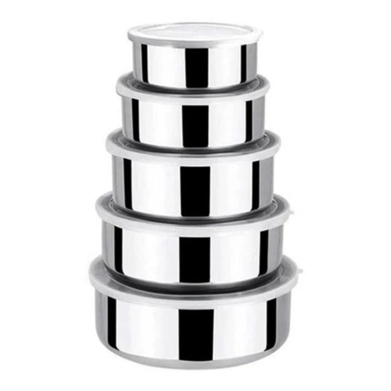 Jogo com 5 Panelas de Alumínio e Tigelas de Aço Inox com Tampa Redonda Praticidade, Eficiência e Armazenamento Elegante com Tampa Redonda Incluída