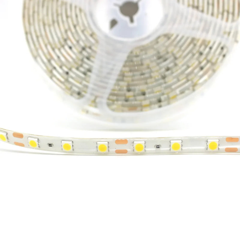 Fita de LED 5050 5m à Prova d'Água – LED Branco Quente com Silicone (Sem Fonte)