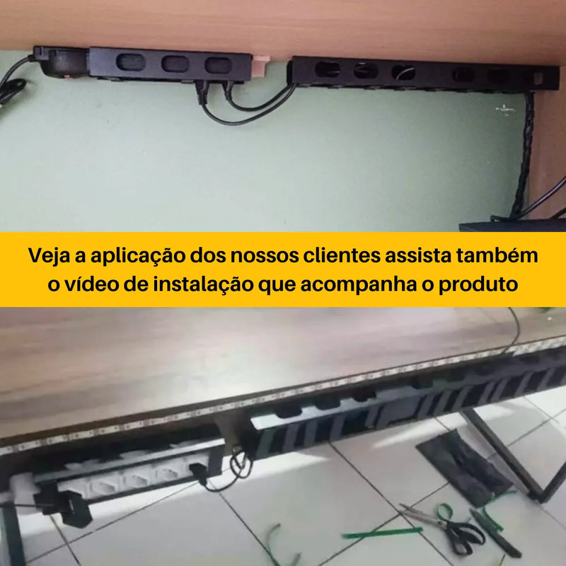 Organizador de Cabos e Fios 1 Metro – Guia Modular com Fixação Dupla Face e Opção com Parafuso