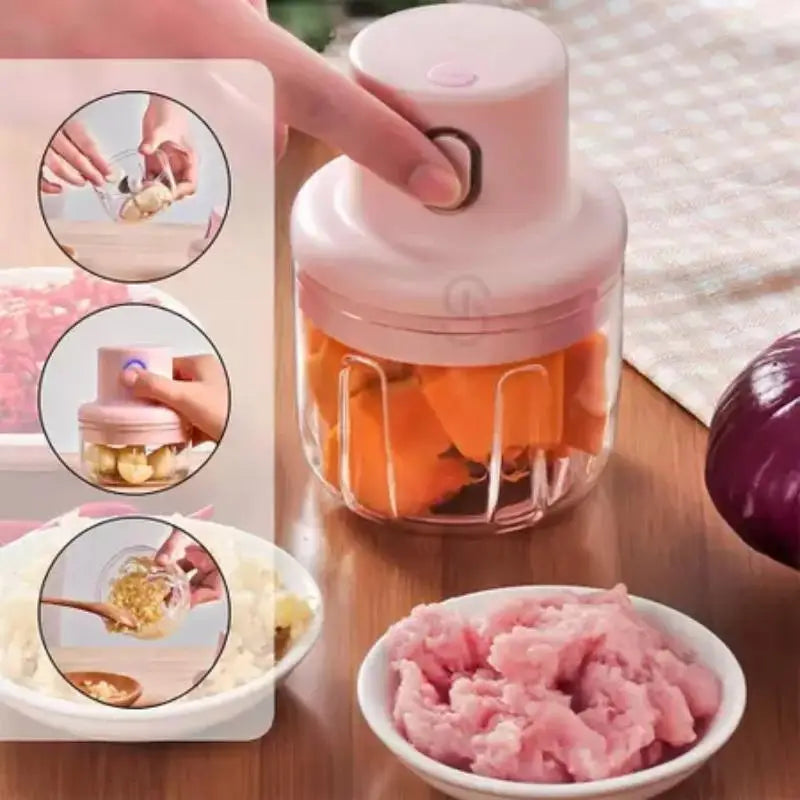 Mini Processador de Alimentos Elétrico 250ml Sem Fio, Recarregável, Triturador, Utensílio de Cozinha