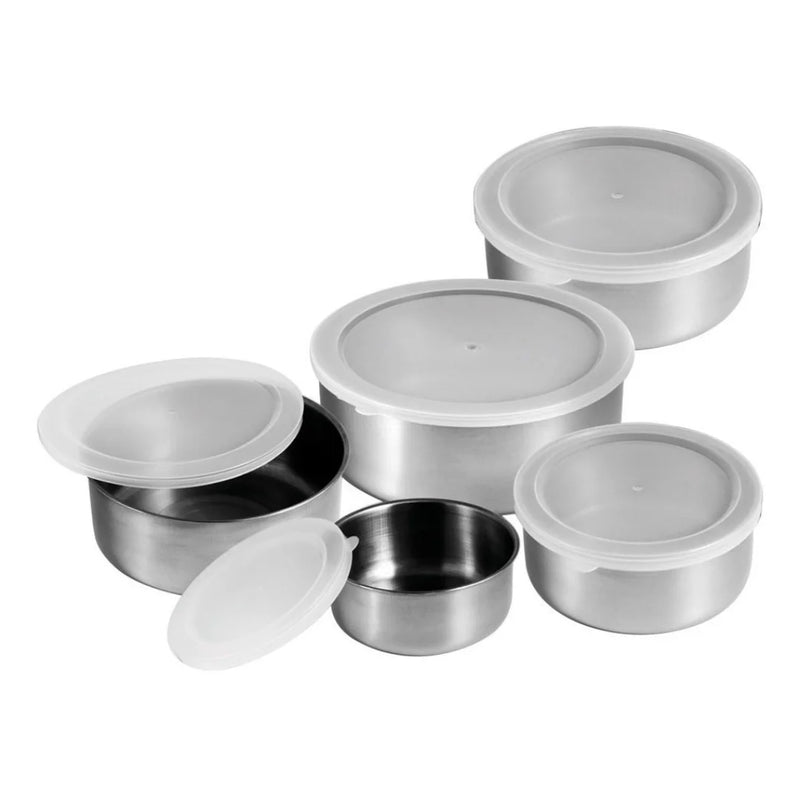 Jogo com 5 Panelas de Alumínio e Tigelas de Aço Inox com Tampa Redonda Praticidade, Eficiência e Armazenamento Elegante com Tampa Redonda Incluída