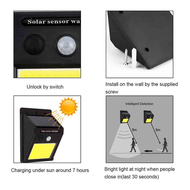 **Luminária Solar com Sensor de Presença Automático – 20 LEDs | Iluminação Eficiente para Áreas Externas, Jardins, Entradas e Garagens**