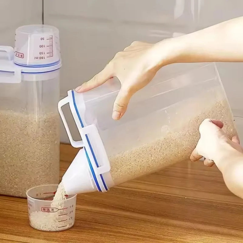 Pote Hermético com Medidor Integrado – Ideal para Armazenar Grãos e Cereais | Tampa Fosca e Design Prático para Cozinha