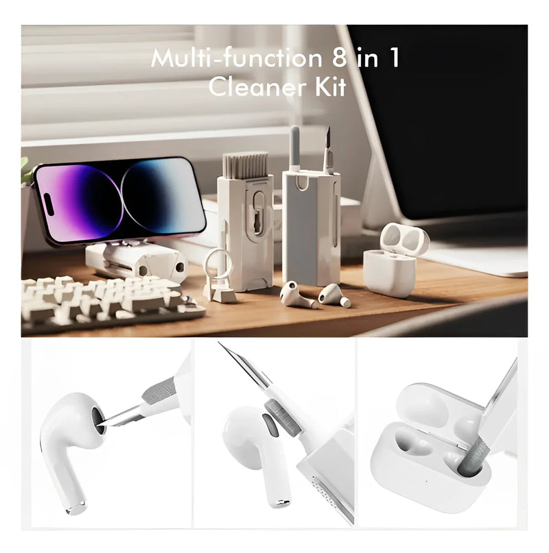 Kit Multifuncional Portátil 8 em 1 com Escova para Limpeza de Teclado, Computador, Headset e Ferramentas - Loja Neverdie