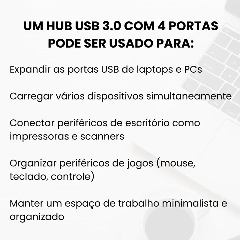 Hub USB 3.0 com 4 Portas – Extensor e Adaptador para Pendrive, Mouse, Teclado e Outros Dispositivos