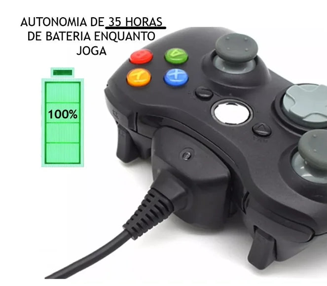 Controle Xbox 360 Kit Fonte e Carregador com Cabo USB